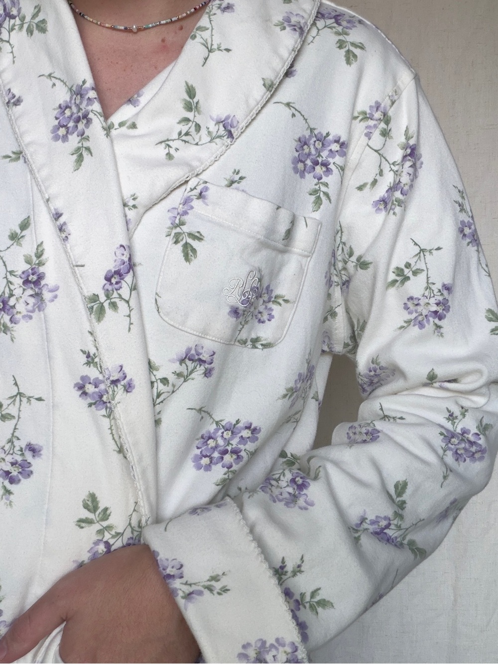 Vintage Victoria’s secret lavender purple flower 100% cotton tie robe size L/XL